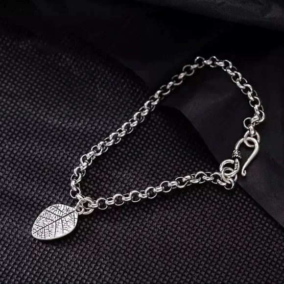 NEW 925 STERLING SILVER VINTAGE LEAF CHARM BRACELET, NICE BRACELET,CUTE BRACELET - Picture 3 of 9